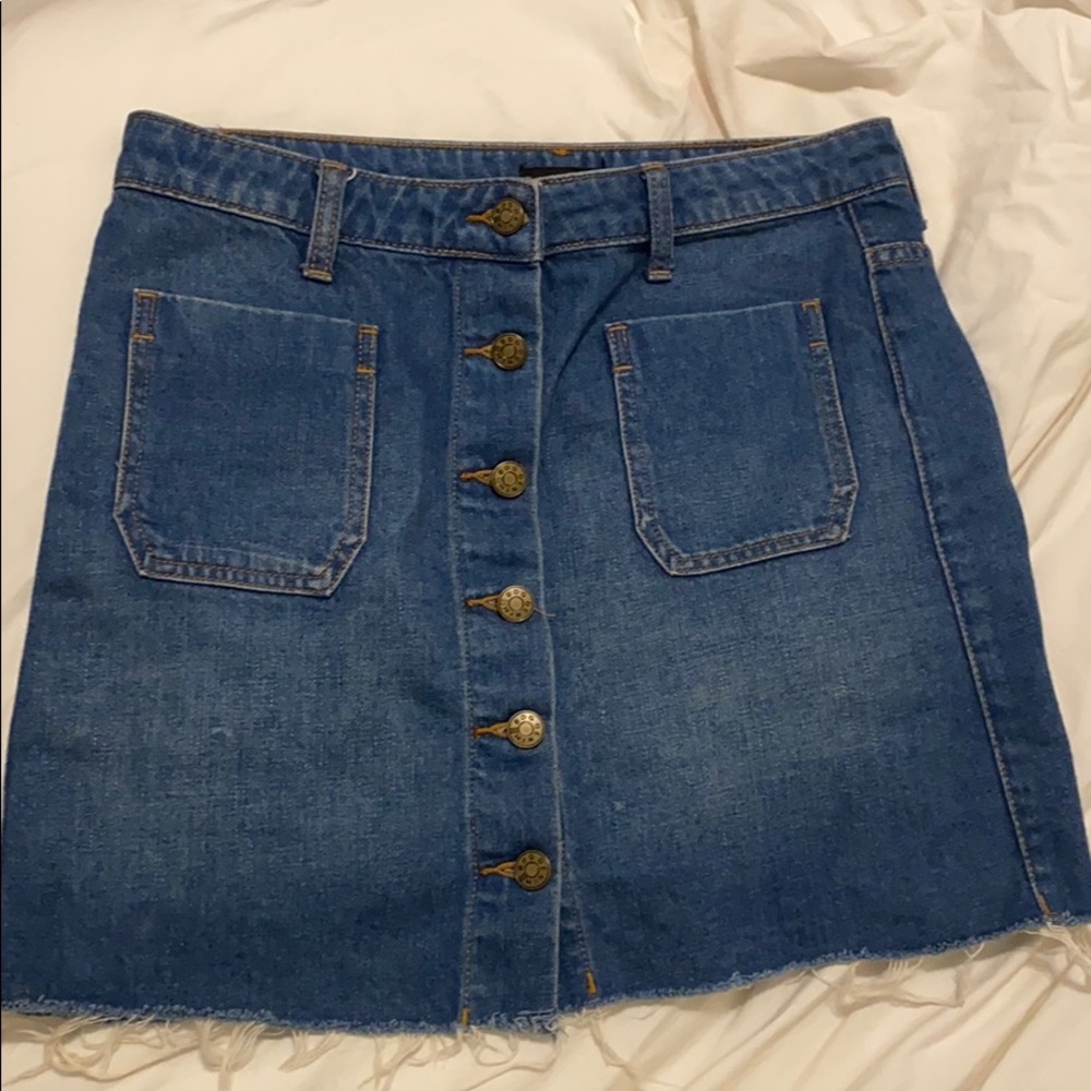 blue button down skirt with pockets